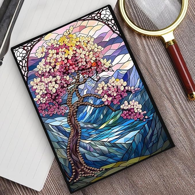 FRANDEK Color Tree Diamond Art Painting Notebook Handmade DIY A5 50 Pages Gem Art Kit, Crystal Rhinestone PU PU Journal for Creative Writing Sketching, Birthday Holiday Back To School Gift for Adults