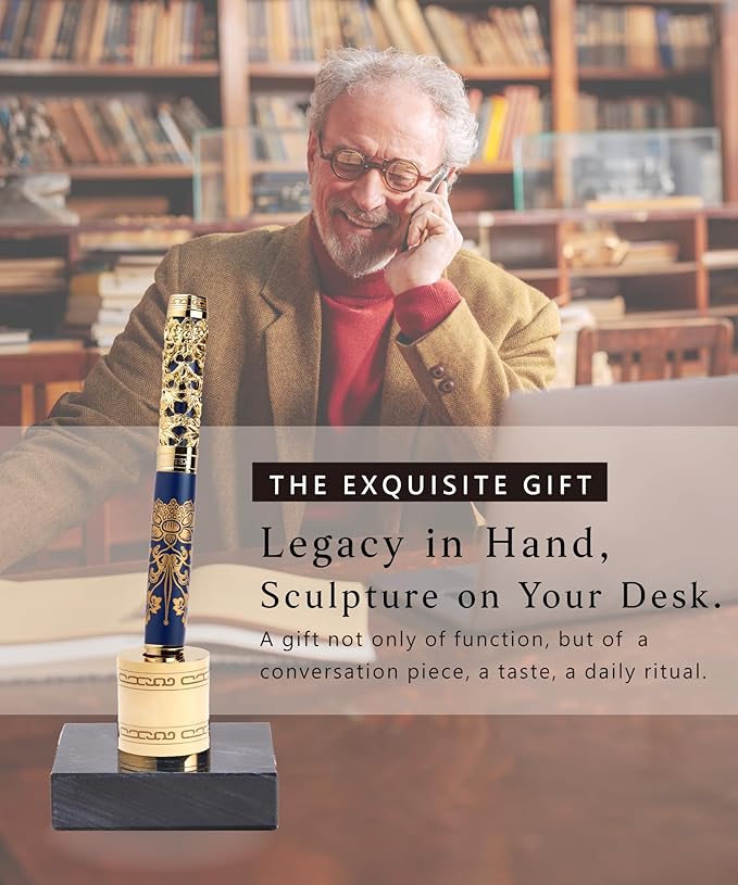 ARTEX Executive Rollerball Pen Sets With Stand-Museum Collections-Crafting Timeless Beauty-Luxury Pen Gift & Office Desk Decor, German SCHMIDT refill, Solid Metal & Marble Texture