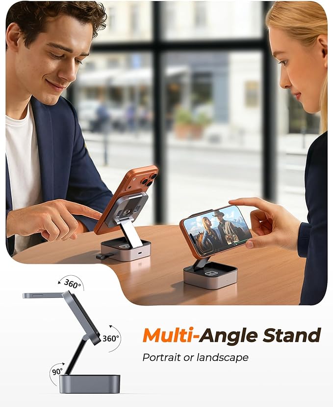 3 in 1 Wireless Charging Station for Apple Multiple Devices, Foldable Travel Compact MagSafe Charger Stand with 20W PD Adapter for iPhone 17/16/15/14/13, Apple Watch, AirPods Pro/4 - Space Grey