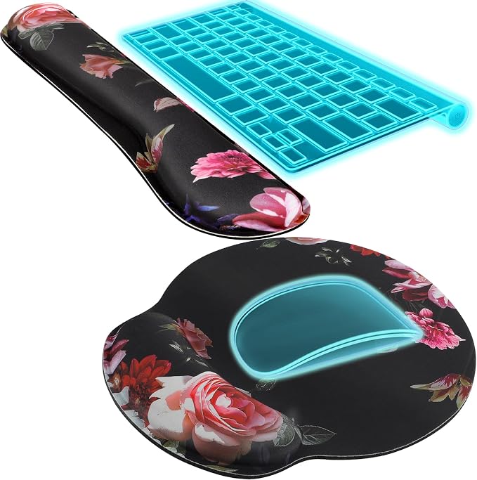 KTRIO Keyboard Wrist Rest & Mouse Pad with Wrist Rest Set, Peony Flower | Memory Foam Wrist Support, Ergonomic Design, Non-Slip Base, Office and Home Use