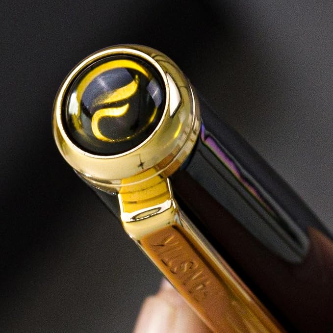 Customized Black & Gold Luxury fountain pen, fancy gift set for women, Real 24K Gold Plating, Professional executive pen gift set for men (Lux Custom-fountain Black-Gold)