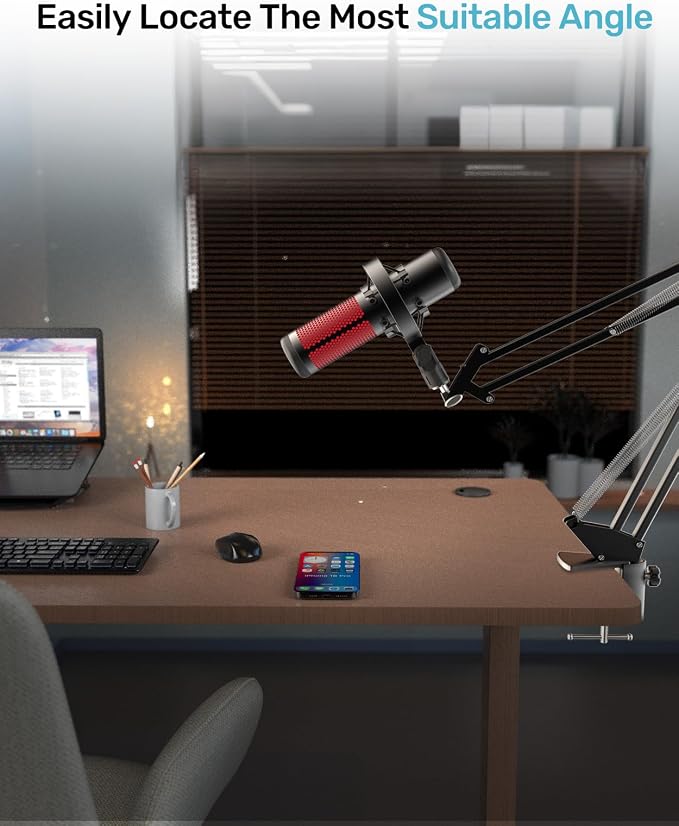 [Custom Built for HeyperX Quadcast Shouck Mount ] Microphone Mount Stand Mic Mount Adapter with 5/8" 3/8" 1/4" Screw Adapter with Microphone Stand & Boom Arm