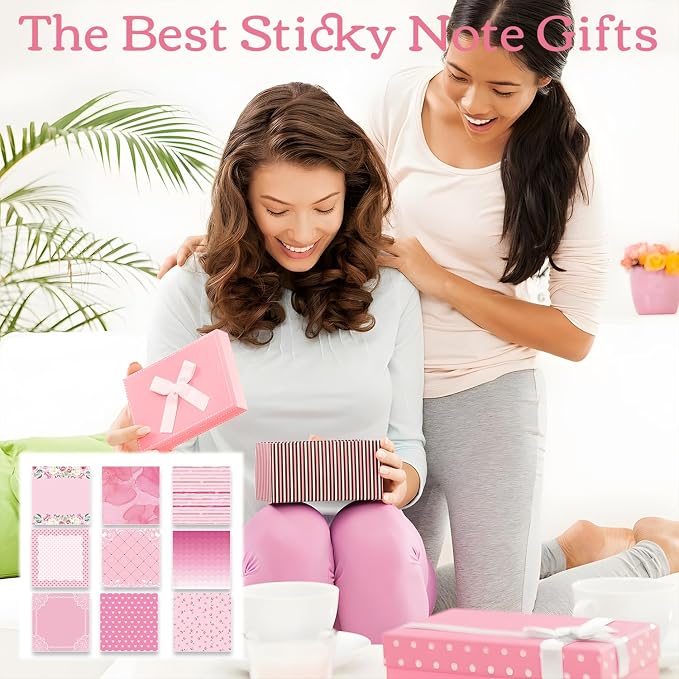 Aesthetic Sticky Notes Gifts, 9 Pack Pink Floral Aesthetic Notepads 3x3 Inch Gifts for Coworkers Students, Pink Memo Pads Office School Supplies for Men Women (450 Sheets)