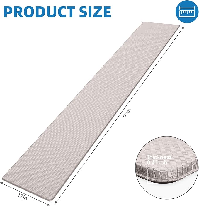 Kitchen Mats for Floor, Extra Long Anti-Fatigue Kitchen Rug, Ivory | Cushioned Comfort,Non-Slip Backing,Waterproof Surface,Soft Underfoot,Easy Clean,Kitchen Sink,Laundry Room,Standing Desk
