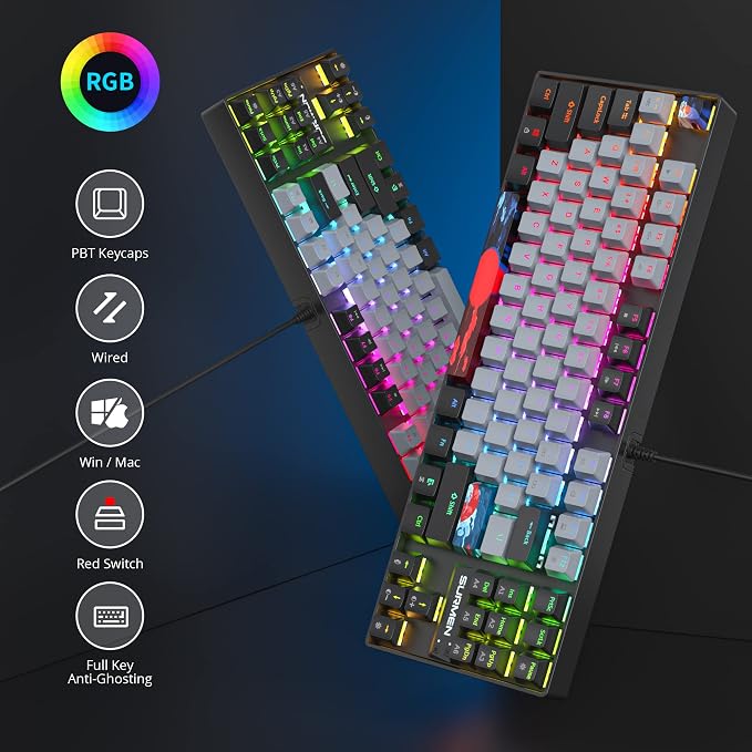 75 Percent Mechanical Gaming Keyboard, 87 Keys RGB Backlit Wired Keyboard TKL Compact Keyboard with Linear Red Switches for Laptop PC PS4 PS5 Xbox Gamer(87 Dolch)