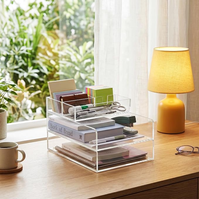 3 Pack Acrylic Paper Tray Organizer for Desk Clear File Organizer,Acrylic Desk Organizers and Accessories Sorter,Perfect for File Paper, Ipad, Letter, A4 Office File, Books, Notes.(Vertical)