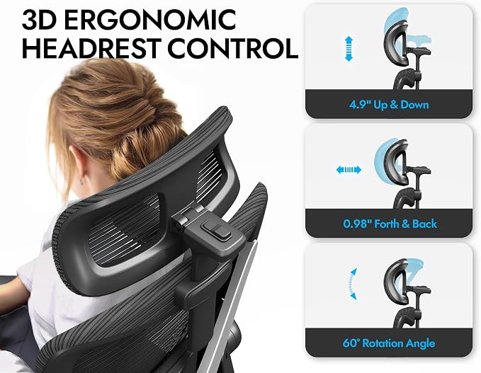 Ergonomic Office Chair: Mesh Desk Chair Comfy with Headrest& Lumbar Support | Ergalithic Big and Tall Office Chairs with Wheels & Flip-Up Arms-Computer Gaming Chairs for Adults (Black-Pack of 3)