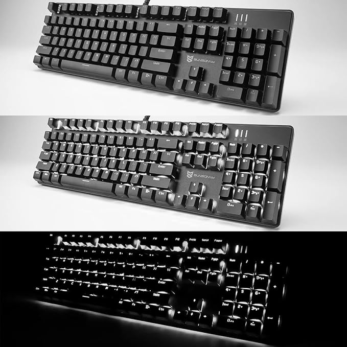 Merdia Mechanical Keyboard Gaming Keyboard | Red Switch, White Backlit Keyboard | 104 Keys US Layout | Wired Gaming Keyboard | Hot Swappable Mechanical Keyboard | PC Gaming Keyboards (Black)