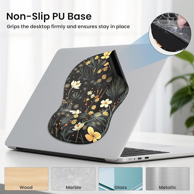 AKIT Ergonomic Mouse Pad and Keyboard Wrist Rest,Memory Foam,Flower Black | 3-in-1 Set Iincludes Mouse Pad and Keyboard Wrist Rest,Memory Foam for Comfort,Suitable for Home, Office, Gaming