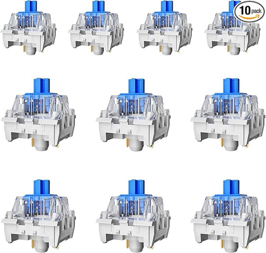 ZhouWang 10 PCS Blue Switch 3 Pin 50gf Pre-Lubricated,Dustproof Clicky Switch,Suitable for clickers for 3D Prints、MX Mechanical Keyboard