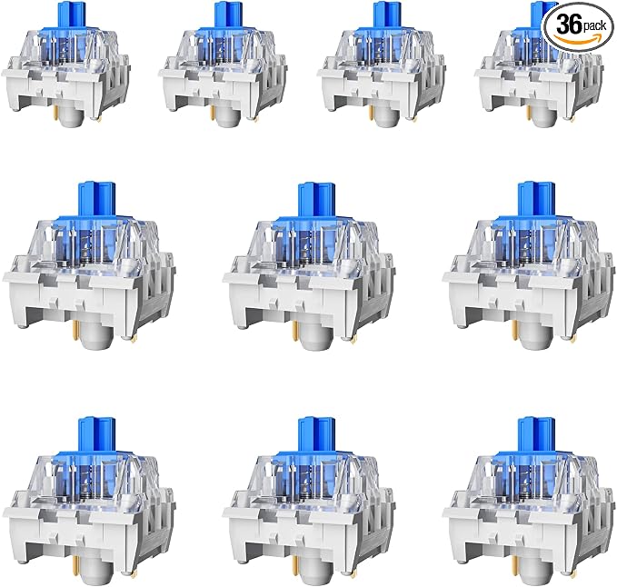 ZhouWang 36PCS Blue Pre-Lubricated,Dustproof Click Switch,Crisp clicking Sound with Strong Tactile Feedback, Suitable clicker for 3D Prints and Mechanical Gaming Keyboards.