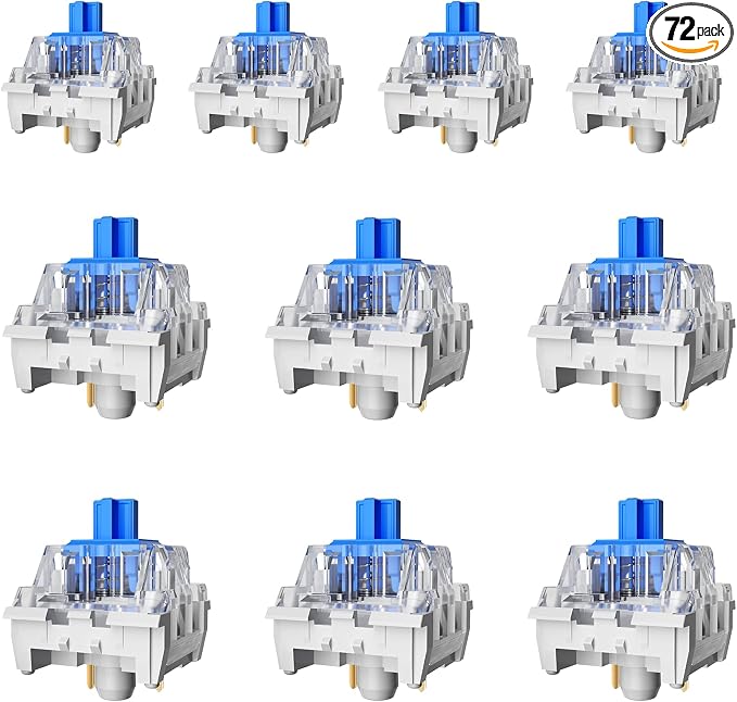 ZhouWang 72PCS Blue Pre-Lubricated,Dustproof Click Switch,Crisp clicking Sound with Strong Tactile Feedback, Suitable clicker for 3D Prints and Mechanical Gaming Keyboards.