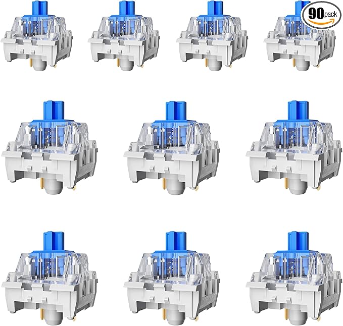 ZhouWang 90PCS Blue Pre-Lubricated,Dustproof Click Switch,Crisp clicking Sound with Strong Tactile Feedback, Suitable clicker for 3D Prints and Mechanical Gaming Keyboards.