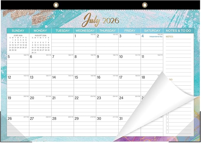 ZTX Desk Calendar 2026-2027,18 Month Academic Desk Calendars,17"x12" Jul.2026-Dec.2027 Calendar with Clear Plastic Cover for Teacher School Year Home Fluidic