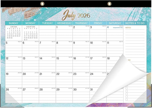 ZTX Desk Calendar 2026-2027,18 Month Academic Desk Calendars,17"x12" Jul.2026-Dec.2027 Calendar with Clear Plastic Cover for Teacher School Year Home Fluidic