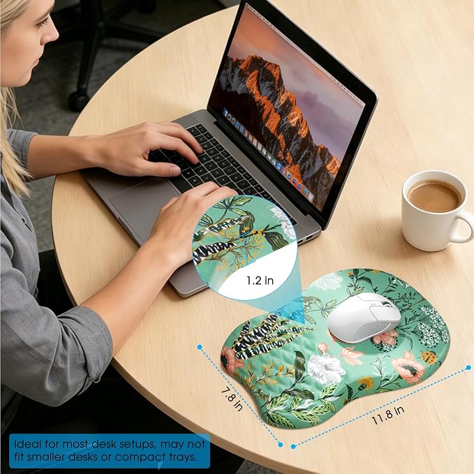 MROCO Ergonomic Mouse Pad with Wrist Support, 11.8 x 7.8 in, Garden Whispers