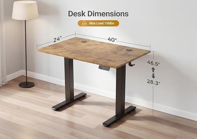 YDN Electric Standing Desk, 40x24 Inch, Rustic Brown | 3 Memory Presets, Cable Management, Adjustable Height, Sit Stand, Computer Workstation, Home Office