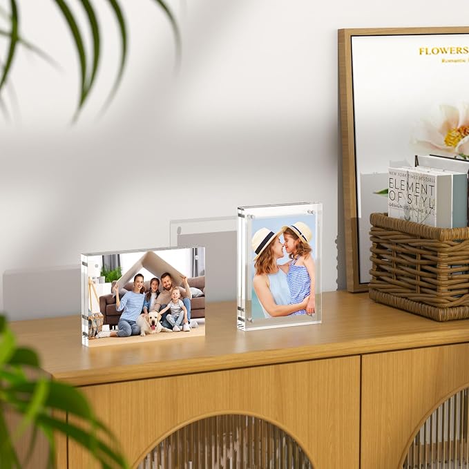 AITEE 8x10 Acrylic Picture Frames 3 Pack, Clear Picture Frames，20% Thicker | Freestanding Double Sided Magnetic Acrylic Lucite Frameless Transparent Square Frame Block Gift for Desktop Display
