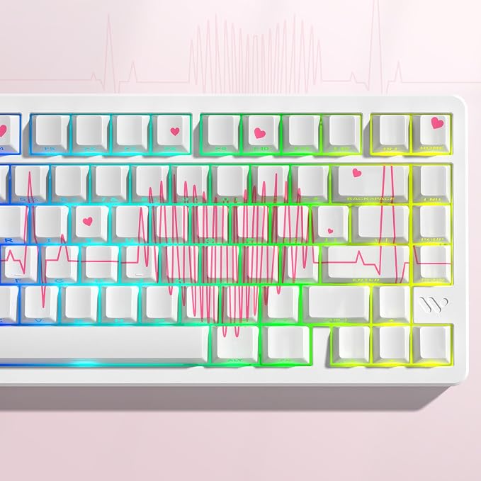 Cherry Profile PBT Keycaps, Heart Design Custom Keycap Set with Dye Sublimation, Side Printed Key Caps Suitable for Cherry Gateron MX Switches Mechanical Keyboard & 130 pcs - White