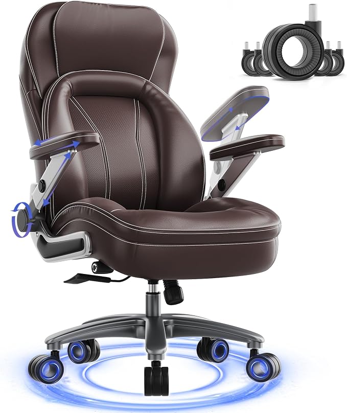 Big and Tall Office Chair, Heavy Duty Desk Chair with 5D Arms, Adjustable Lumbar Support & Height, Tilt Function, PU Leather High Back Ergonomic Executive Computer Chair