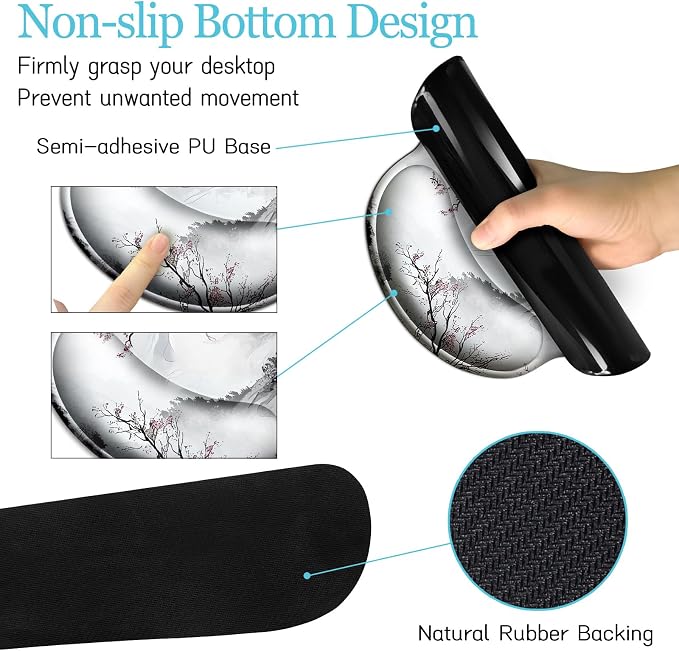 LIMKRIAN Japanese Ergonomic Mouse Pad Large Desk Mat Set, XXL Anime Mousepad with Wrist Rest, Wrist Support Gaming Keyboard Mat Cup Coaster Set, Japanese Style Office Desk Accessories Decor
