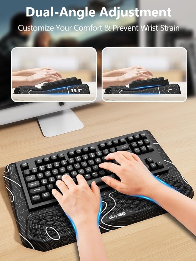 2-in-1 Ergonomic Keyboard Stand with Wrist Rest, Comfy Keyboard Riser Holder with Massage Design, Black Topographic