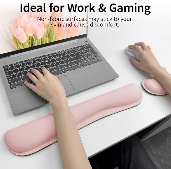 Bloss 2 Wrist Rest Support for Mouse Pad & Keyboard Set, Ergonomic Design Wrist Support Pad for Keyboard, Soft Memory Foam Desk Pads Support Hand and Arm Easy Typing Pain Relief - Pink