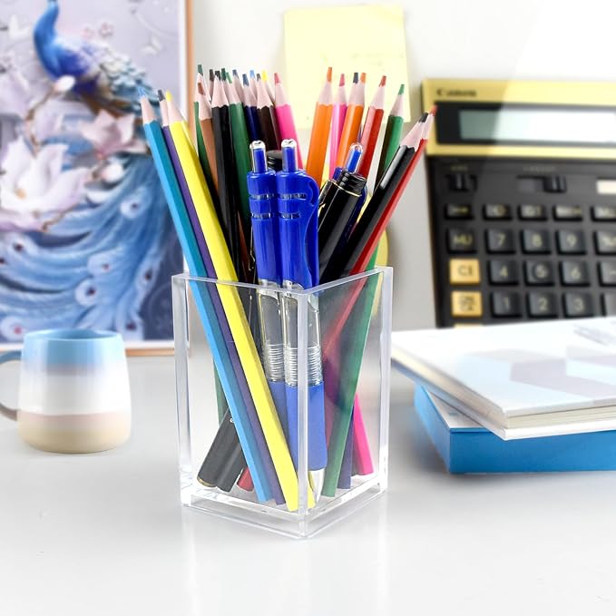 10 Pack Clear Acrylic Pen Holders, Pencil Cup Desk Organizers | Clear Acrylic Cups For Pens, Markers, Makeup Brushes, Stationery And Office School Home Supplies