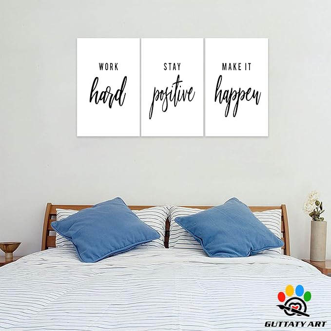Office Wall Art - 3 Panel Motivational Quote Art, Inspirational Canvas for Home Office Decor, Entrepreneur Words Poster Frame, 20'x30'x3Pcs