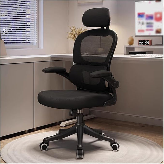 Ergonomic Heavy Duty Executive Task Chair with Adaptive Lumbar Support & Headrest, Breathable Mesh Swivel Desk Office Chair with Flip Up Armrest