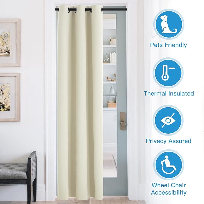 RYB HOME Blackout Curtains Thermal Insulating Privacy Temporary Door Curtains for Bedroom Closet Doorway Accordion Door Interior Living Room Kids Nursery Dining, Wide 60 x Long 90 inch, Beige