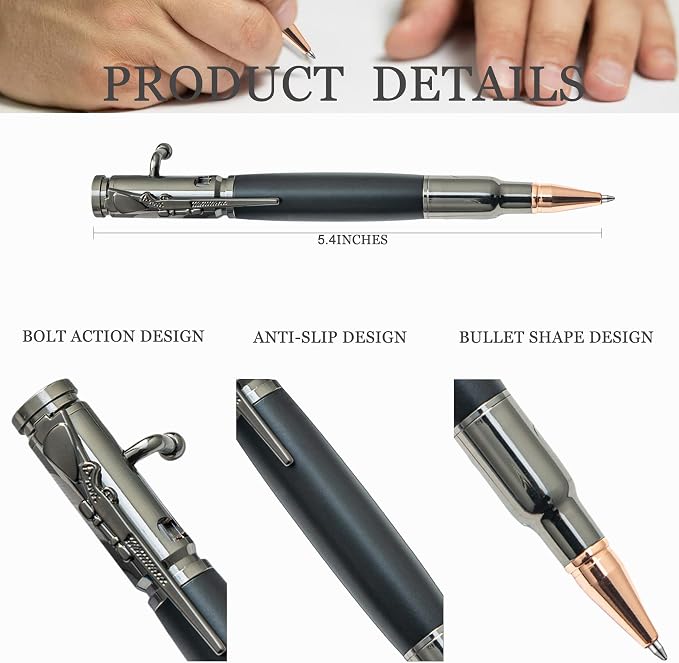 Personalized Bolt Action Pen Gift Set,Free Engraved Metal Ballpoint Pen with 2 Refills,Office Decor Pen,Custom Gifts for Men,Husband,Father,Boyfriend,Grandpa,Brothers.(Grey)