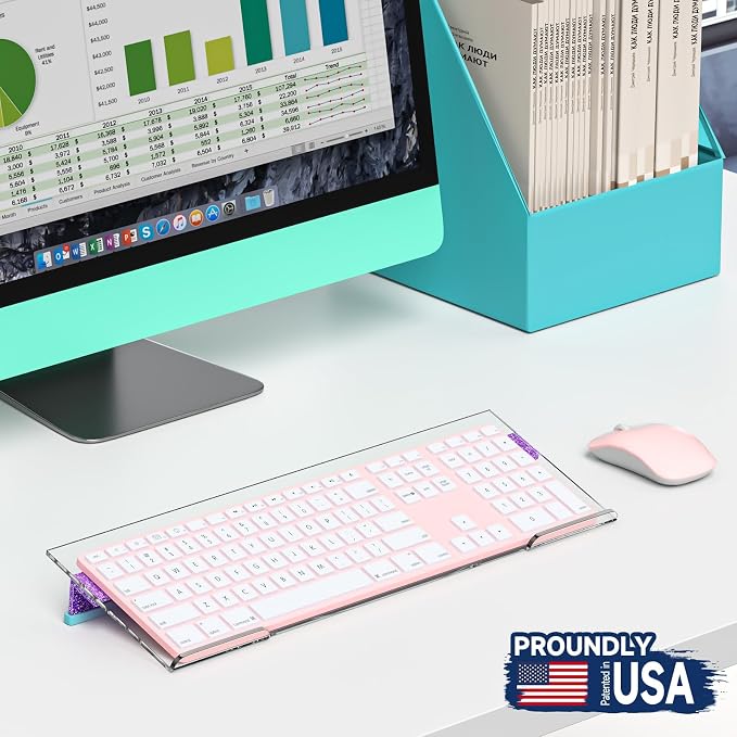Ergonomic Computer Keyboard Stand - Adjustable Keyboard Riser Tilt Clear and Glitter Purple Acrylic Keyboard Tray Non-Slip Elevated Typing Key Board Holder Lift for Home Office Desk Accessories