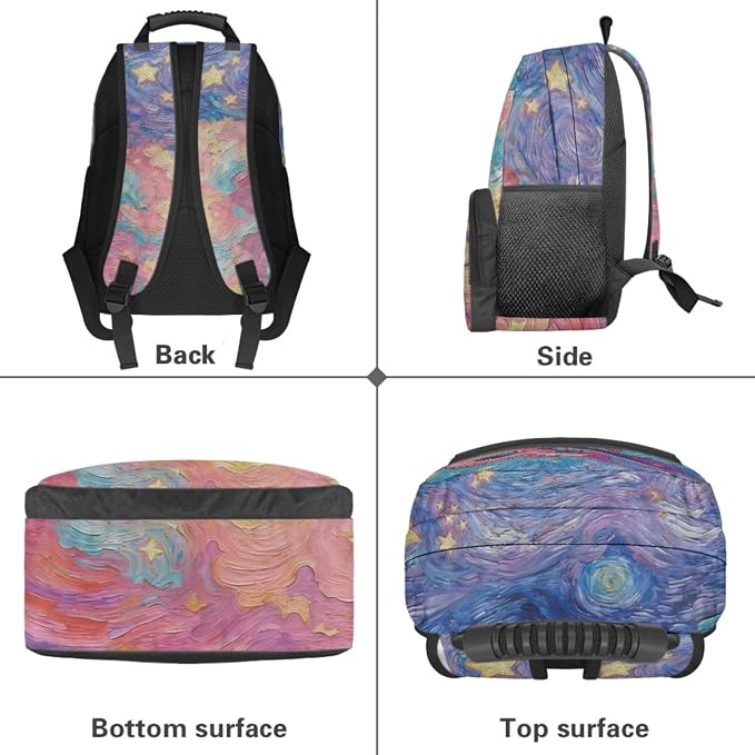 Pink Dragon Cute Backpacks for School Girl with Lunch Box, Starry Night Graphic 17 Inch Bookbag with Lunch Bag 4PCS Set, Elementary School Bag for Kids Age 6-8 Back to School