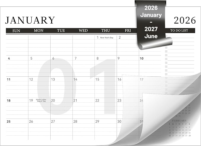 Yoment Desk Calendar Refill 2026-2027, Jan 2026-June 2027, Large 10"x16" Monthly Planner with to-do Lists 18 Months Calendar for Office School Home, Black