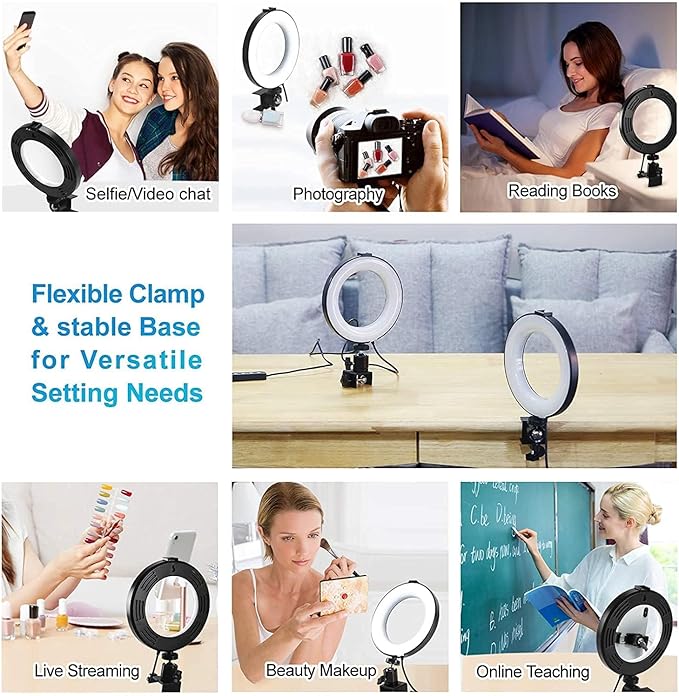 Ring Light for Computer, Video Conference Kit, 6" Ring Light with Clamp Mount & 10 Brightness Level