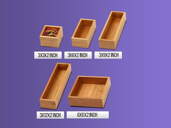 YBM HOME Pack of 12 Kitchen Drawer Organizer Storage Box Made of Bamboo, 3x3x2 Inch 320