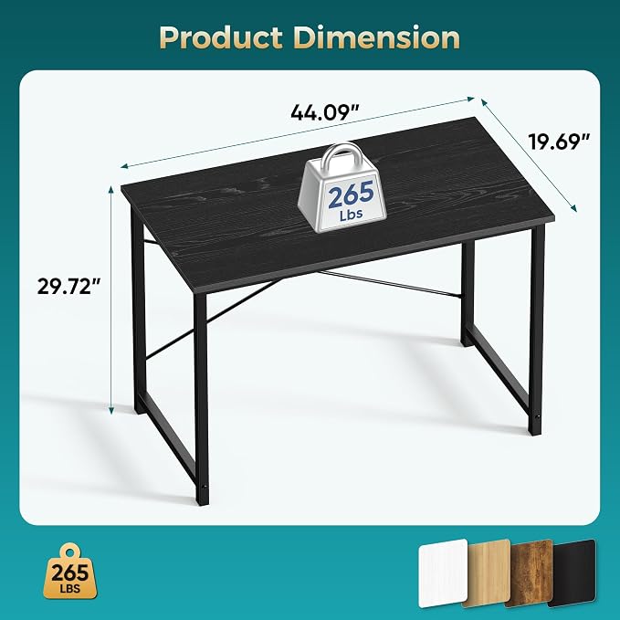 OLIXIS 44 Inch Computer Office Desk for Small Spaces, Writing Gaming Work Desk Modern Study Table with Metal Frame Home Bedroom, Black
