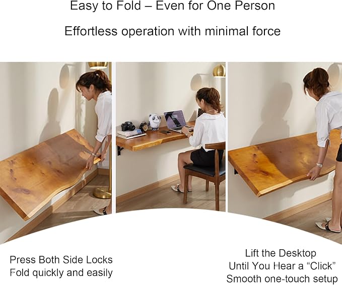 Wall Mounted Folding Table, Space Saving Wall Desk with Pine Wood, Fold Down Desk Shelf for Home,Dining,Laundry Room,Kitchen,Clothes 1" Thick 63"x17.7"