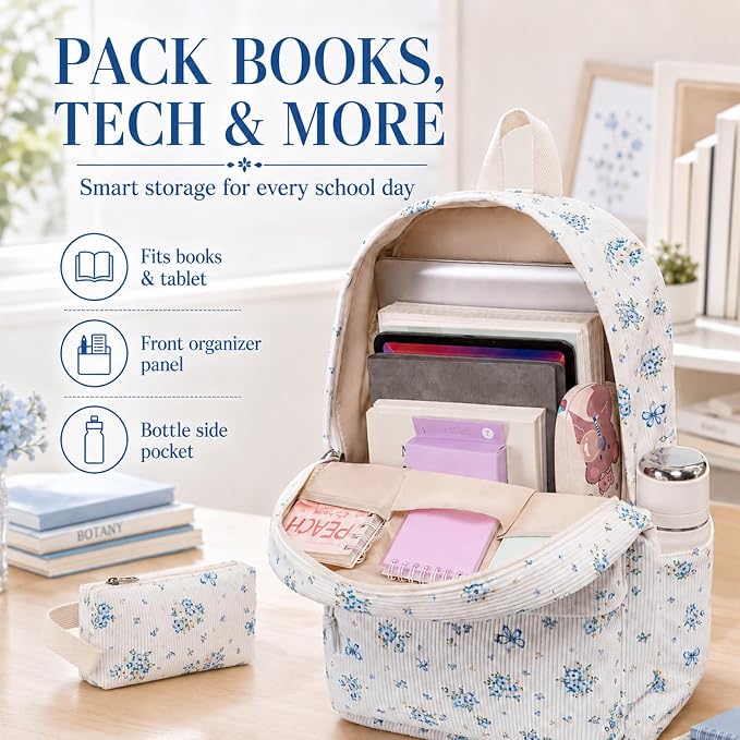 Bluboon School Backpack Set Girls Womens Laptop Bookbag Casual Daypack Fits 15 inch Laptop with Lunch Tote Bag and Pencil Bag