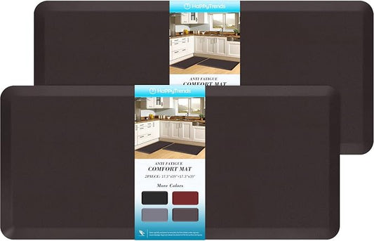 HappyTrends 2 PCS Kitchen Mat Cushioned Anti-Fatigue Floor Mat, Heavy Duty Ergonomic Comfort Foam Standing Mat, Waterproof Non-Slip Kitchen Rugs for Home, Office(17.3"x39"+17.3"x39",Chocolate)