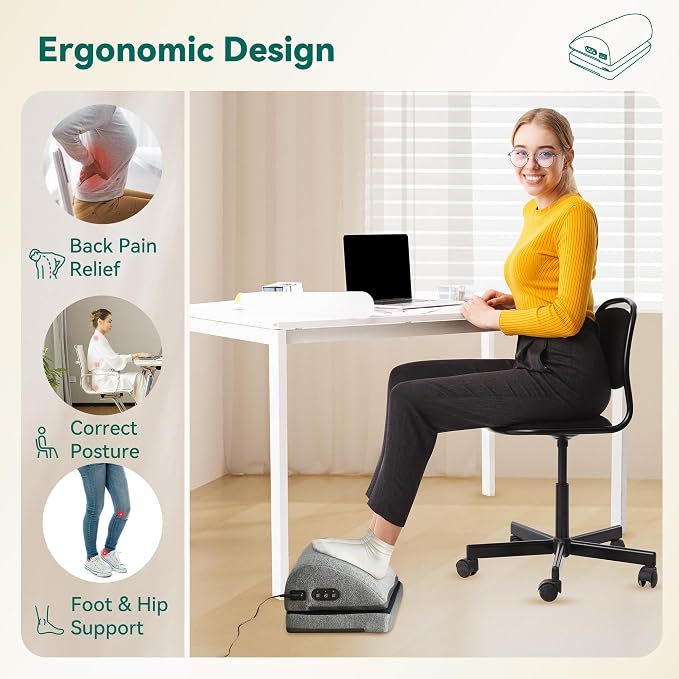 Snailax Heated Foot Rest Under Desk, Adjustable Height Foot Stool | Foot Warmer with 2 Heat Levels, 3 Vibration Modes, Memory Foam Support for Office, Home Office and Gaming