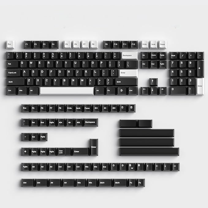 Fogruaden White on Black Keycaps, Cherry Profile PBT Doubleshot keycaps, Minimalist Style Black and White Keycap, 168 Keys Custom Keycaps for Mechanical Keyboard(WOB)