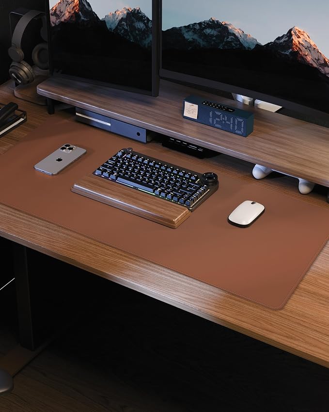 Leather Desk Pad Protector, Mouse Pad, Office Desk Mat, Non-Slip PU Leather Desk Blotter, Laptop Desk Pad, Waterproof Desk Writing Pad for Office and Home (Brown, 31.5" x 15.7")
