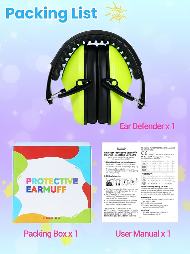 Dr.meter Ear Muffs for Noise Reduction: 27.4SNR Noise Cancelling Headphones for Kids Adults, EM100 Adjustable Hearing Protection Earmuffs for Monster Jam, Autism Sensory, Concerts, Fireworks