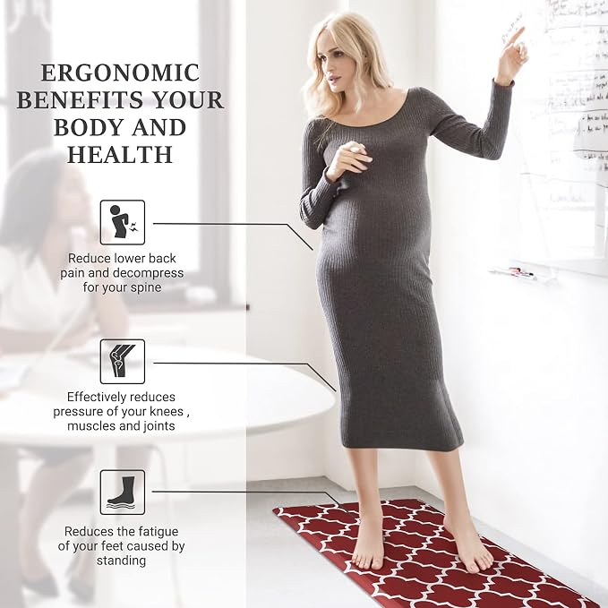 WISELIFE Kitchen Mat Cushioned Anti-Fatigue Kitchen Rug,17.3"x 39",Non Slip Waterproof Kitchen Mats and Rugs Heavy Duty PVC Ergonomic Comfort Mat for Kitchen, Floor Home, Office, Sink, Laundry,Red