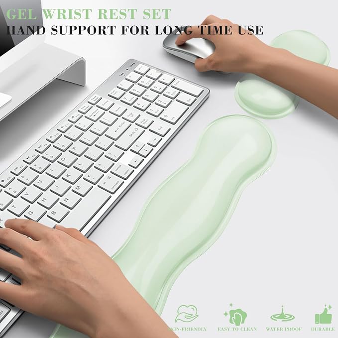 Gel Wrist Rest for Keyboard and Mouse, Wrist Rest for Keyboard, Mouse Wrist Support, Pain Relief, Cool Touch, Non-Skid, Mouse Wrist pad