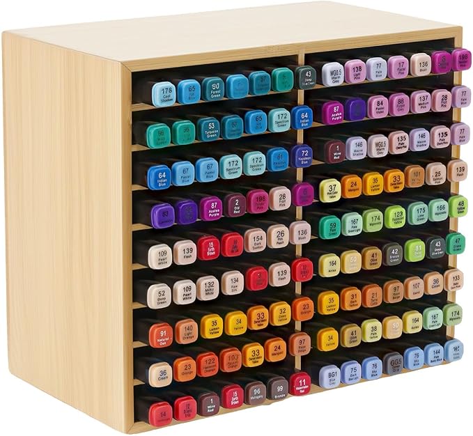 UCEC 126 Compact Bamboo Marker Holder with 18 Slots for Office Home | Space-Saving Desk Stationery Storage Sorter, Colored Pencils Gel Pens, Aesthetic Office Supplies Organizer for Pencils