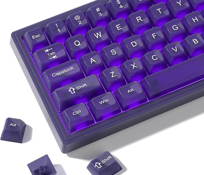 Womier Keyboard Keycaps Jelly Purple, Cute Keycaps Transparent Clear Custom Key Cap 60 65 75 100 Percent for Cherry MX, Kailh, Outemu, Gateron Mechanical Keyboards(MDA Profile)