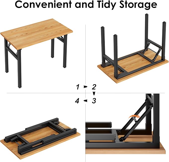 Need Office Computer Desk -35.8 L Sturdy and Heavy Duty Folding Laptop Table,Writing Table/Home Office Desk/Sewing Table, No Assembly Required, Teak & Black Frame